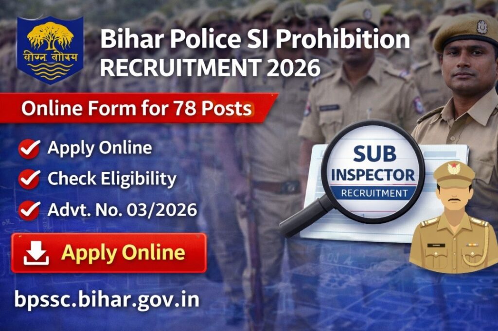 Bihar Police SI Prohibition Recruitment 2026 – Online Form for 78 Posts