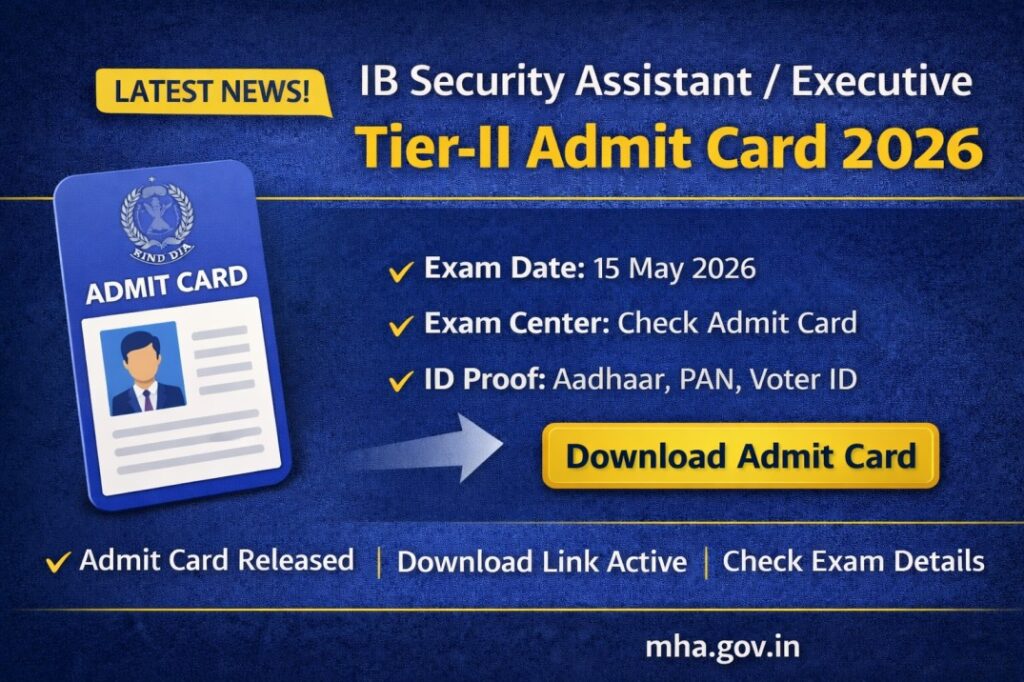 IB Security Assistant Executive Tier-II Admit Card 2026 Download Link, Exam Date