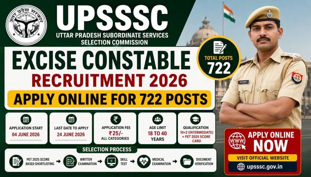 UPSSSC Excise Constable Recruitment 2026 Apply Online for 722 Posts